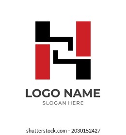 initial H logo template with flat black and red color style
