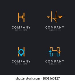 Initial H logo with travel elements in orange and blue color