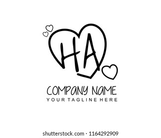 Initial H A with love logo template vector