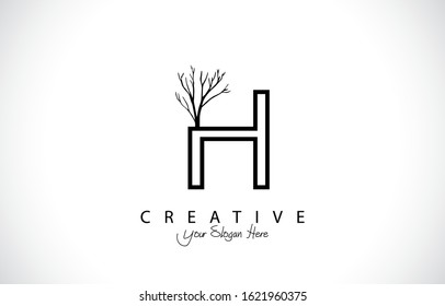 Initial H Modern Design Logo Concept. Creative Icon Logo with Branch Shape Vector Illustration.