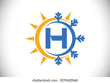 Initial H Monogram Alphabet With Abstract Sun And Snow. Air Conditioner Logo Sign Symbol. Hot And Cold Symbol. Modern Vector Logo For Conditioning Business And Company Identity