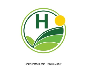Alfabeto monograma H inicial con agricultura. plantilla vectorial de diseño de logotipo agrícola. emblema de letra. Logo vectorial moderno para empresas.