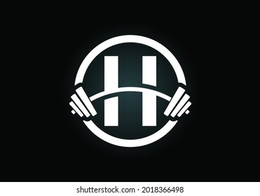 Alfabeto monograma H inicial con una barbacoa. Diseño del logotipo del vector de elevación. Logo vectorial moderno para la construcción de cuerpos, gimnasia, gimnasio, club de fitness, negocios e identidad de empresa