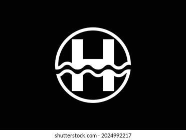 Initial H monogram alphabet in a circle with water waves. Water wave logo design. Logo for the ocean, sea-related business, and company identity