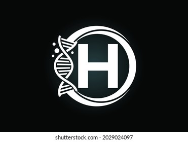 Initial H monogram alphabet in a circle with DNA. Genetics logo design concept. Font emblem. Logo for medicine, science, laboratory, business, and company identity