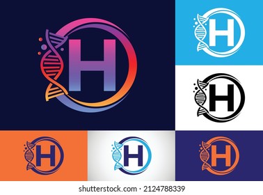 Initial H monogram alphabet in a circle with DNA. Genetics logo design concept. Logo for medicine, science, laboratory, business, and company identity