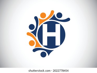 Anfangs-H-Monogramm-Alphabet mit Verbindungspersonal. Team, Logo-Symbol für Zusammenarbeit. Schriftemblem. Logo für Unternehmenszusammenarbeit und großartige Arbeit