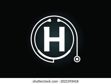 Initial H monogram alphabet with doctor stethoscope. Vector stethoscope logo or icon. Logo for medical and pharmaceutical business and company identity