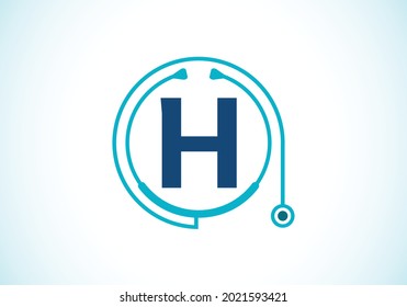 Initial H monogram alphabet with doctor stethoscope. Vector stethoscope logo or icon. Logo for medical and pharmaceutical business and company identity