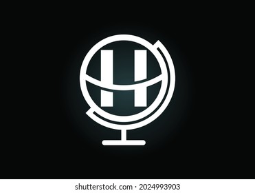 Initial H monogram alphabet with earth globe emblem. Globe logo design vector template. Font emblem. Logo for communication business  and company identity