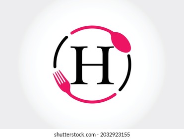 Initial H monogram alphabet with a fork, spoon. Modern vector logo for café, restaurant, cooking business, and company identity