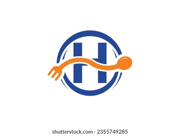 Initial H monogram alphabet with a fork, spoon, logo. Café Icon, Restaurant, Cooking Business Vector