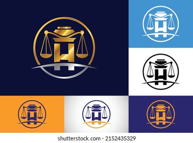 Initial H monogram alphabet with law scale sign symbol. Law office vector logo design template