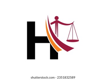 Initial H monogram alphabet with law scale sign symbol. Lawyer And Justice, Law Attorney, Legal,  Law Office, Scale, Logo Template
