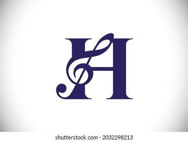 Initial H monogram alphabet with a musical note. Symphony or melody signs. Musical sign symbol. Font emblem. Modern vector logo design template.