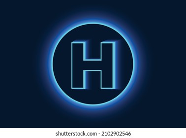 Initial H monogram alphabet in a neon circle. 