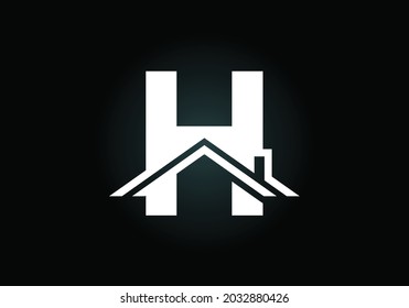 Alfabeto monograma H inicial con el techo. Cartel de casa o casa. Concepto de logotipo inmobiliario. emblema de letra. Logo vectorial moderno para negocios inmobiliarios e identidad de la empresa.