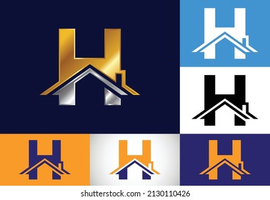 Initial H monogram alphabet with the roof. Home or house sign. Real estate logo concept. Font emblem. Modern vector logo for Real estate business and company identity.