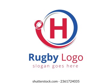 Initial H monogram alphabet with Rugby, Football Logo Combine With Rugby Ball Icon For American Soccer Club Symbol