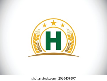 Initial H monogram alphabet symbol design incorporated with Wheat, barley, or rye. Agriculture logo concept. Font emblem. Logo for agriculture business and company identity
