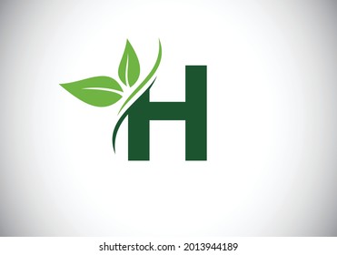 Initial H monogram alphabet with two leaves. Green, eco-friendly logo concept. Modern vector logo for ecological business and company identity