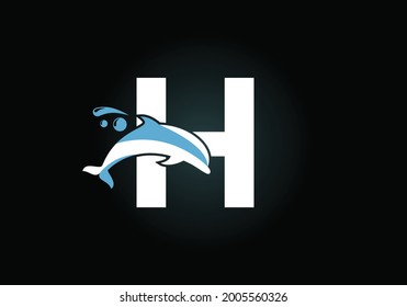 Initial H monogram letter alphabet with a Dolphin logo design. Water Animal icon. Font emblem. Modern vector logotype for business and company identity.