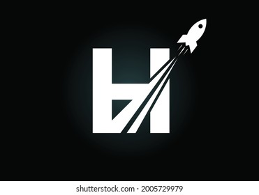 Initial H monogram letter alphabet with a Rocket logo design. Rocket icon. Font emblem. Modern vector logotype for business and company identity.