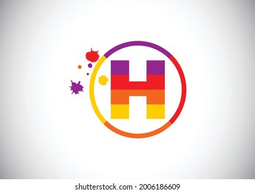 Alfabeto inicial H monograma en un círculo con salpicadura de brocha. emblema de letra. Diseño de logotipo vectorial moderno para pintar la identidad empresarial y de la empresa. 