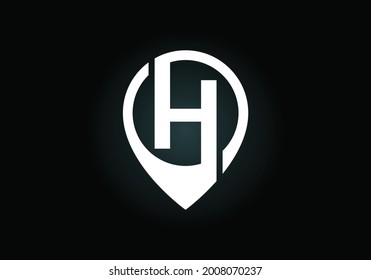 Alfabeto inicial H monograma con signo de icono de ubicación. emblema de letra. Mapa de navegación, GPS, dirección, lugar, brújula, contacto, concepto de búsqueda. Diseño moderno de logotipo vectorial para empresas y empresas