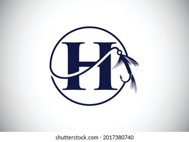 Initial H monogram letter alphabet with fishing Hook. Fishing logo concept vector illustration. Modern logo design for fishing shop, business, and company identity.