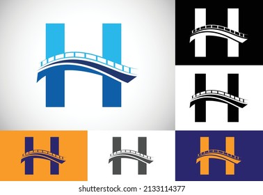Alfabeto inicial H monograma con signo de puente. Plantilla de diseño del logotipo del puente abstracto. Logo vectorial moderno para el negocio de la construcción y la identidad de la empresa.