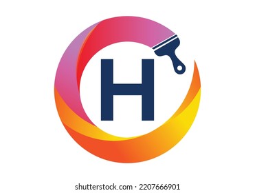 Anfangsbuchstabe H Monogramm in einem Kreis mit Pinselspritzer. transparenter Farbverlauf-Stil, kreativer Buchstabe ein Logo-Design. Modernes Vektorlogo-Design für die Malerei von Unternehmen und Firmenidentität