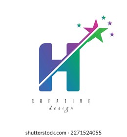 Initial H monogram letter alphabet with swoosh and star logo icon. Abstract star logo sign symbol design. Modern vector logo for business and company