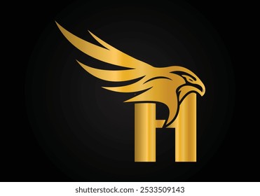 Initial H monogram letter alphabet with Eagle head symbol. Letter With Eagle Logo Design Vector Template