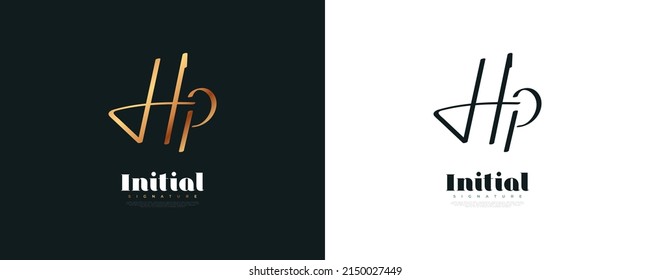Initial H and P Logo Design in Elegant Gold Handwriting Style. HP Signature Logo or Symbol for Wedding, Fashion, Jewelry, Boutique, and Business Identity