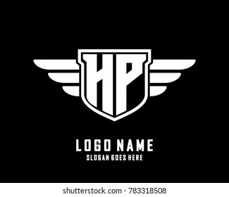 Initial H & P wing logo template vector