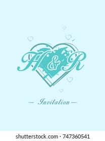 Initial H & R wedding invitation logo template vector