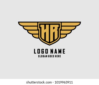 Initial H & R wing shield logo template vector