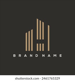 initial H real estate logo line vector
