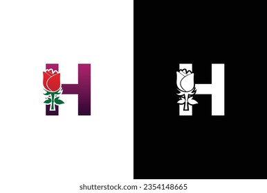 Logo inicial de H Rose. Letra H con el logo de rosa por belleza y moda. Plantilla de diseño del logotipo del logotipo del logotipo de la rosa de la belleza