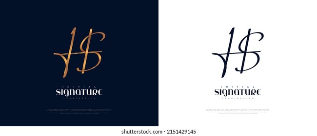 Initial H and S Logo Design in Gold Handwriting Style. HS Signature Logo or Symbol for Wedding, Fashion, Jewelry, Boutique and Business Brand Identity