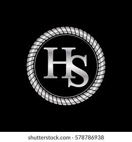 initial h and s logo silver metallic with metal circle rope frame border decorative