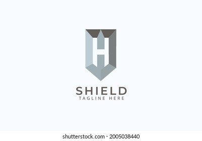 Initial H Shield, minimalist 3d shield  logo vector illustration