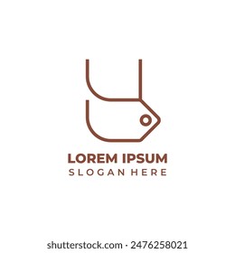 Initial H shop vector logo, letter H combination with price tag symbol underneath, simple lineart style