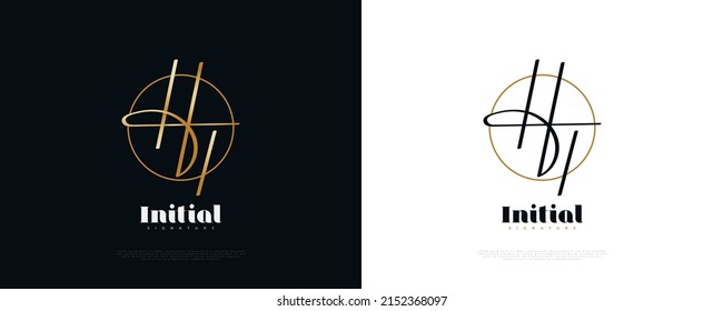 Initial H and T Logo Design with Elegant Gold Handwriting Style. HT Signature Logo or Symbol for Wedding, Fashion, Jewelry, Boutique, and Business Brand Identity