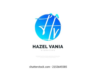 Initial H and V Logo Design with Minimalist Style in Blue Gradient. HV Signature Logo or Symbol for Wedding, Fashion, Jewelry, Boutique, and Business Brand Identity
