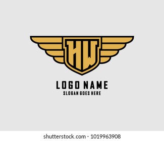 Initial H & W wing shield logo template vector