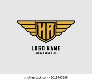 Initial H & A wing shield logo template vector