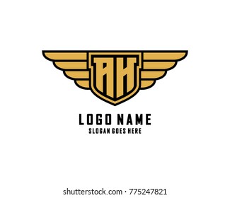 Initial A & H wing shield logo template vector