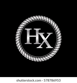 initial h and x logo silver metallic with metal circle rope frame border decorative